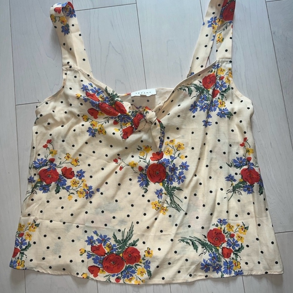Sezane Cream Tie Front Tank Top